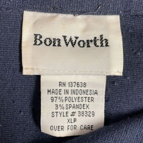 BonWorth Ladies Zip Front Jacket Cardigan, Size XLP, Navy Blue and White - Picture 4 of 4